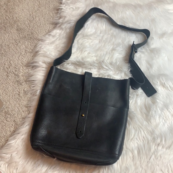 tribe alive Handbags - tribe alive Black Leather Crossbody Bucket Bag